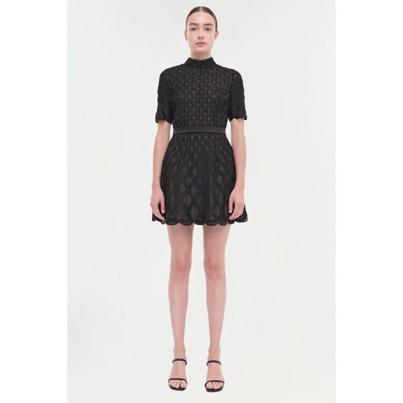 Jonathan Simkhai Costina Textured Crepe Fit and Flare Black Dress Architectural - Picture 6 of 16